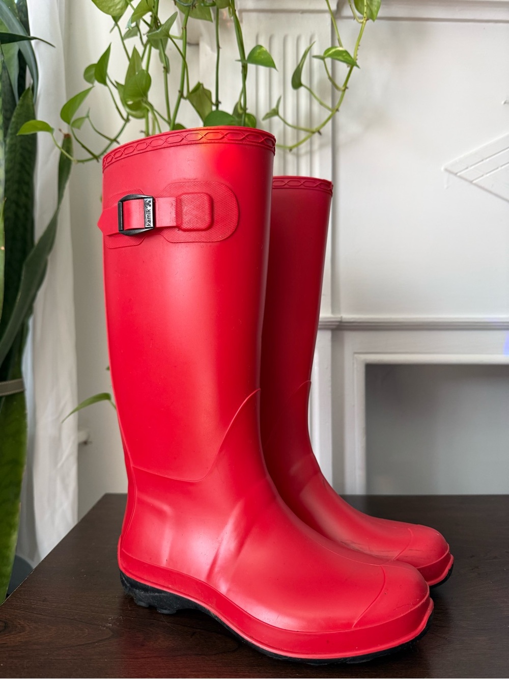 Kamik Red Women's Tall Rain Boots with Side Buckle